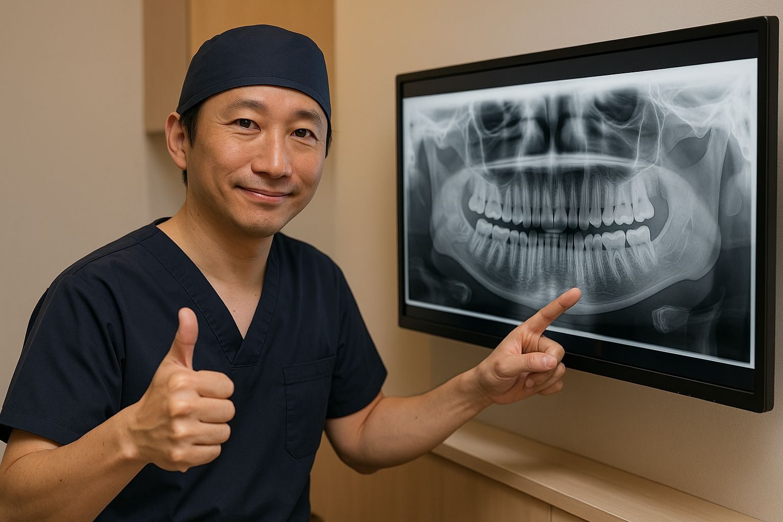 レントゲン画像を確認する歯科医師