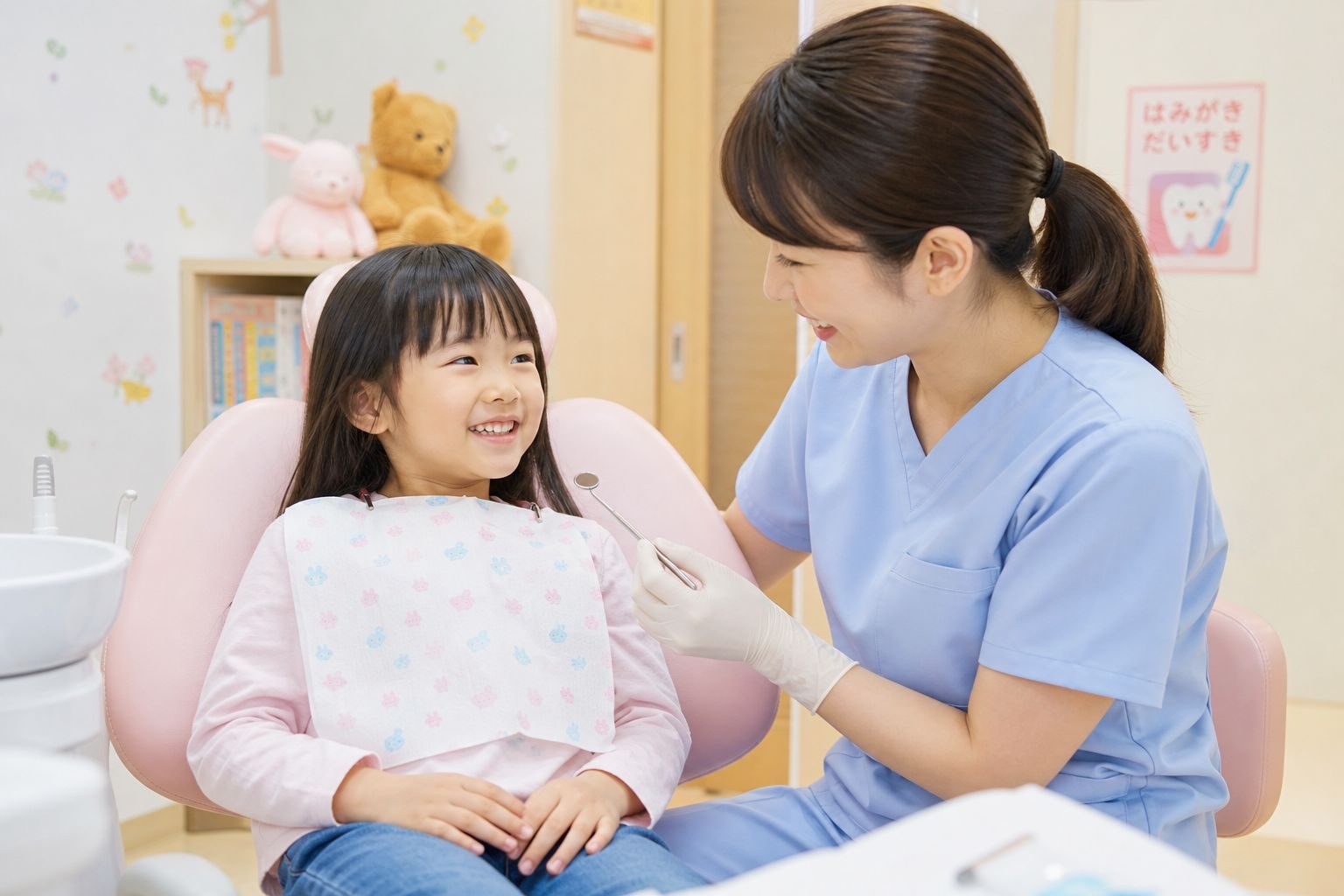 笑顔のお子さまと歯科衛生士